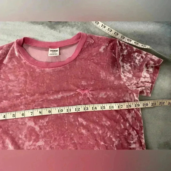 Victoria’s Secret PINK Crushed Velvet Crop Top Cree Neck Dog Logo Size Medium - Picture 8 of 10